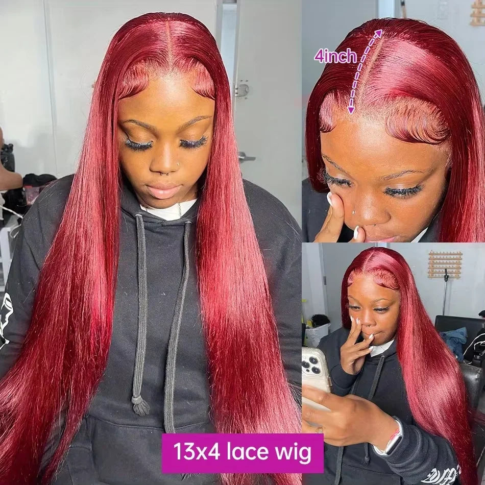 Bone Straight Burgundy - HD Transparent Full Lace Frontal Human Hair Glueless Wig