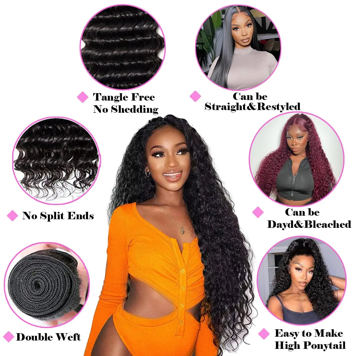 Deep Wave Brazilian Virgin Human Hair 3 Bundles With 4x4 Lace Closure