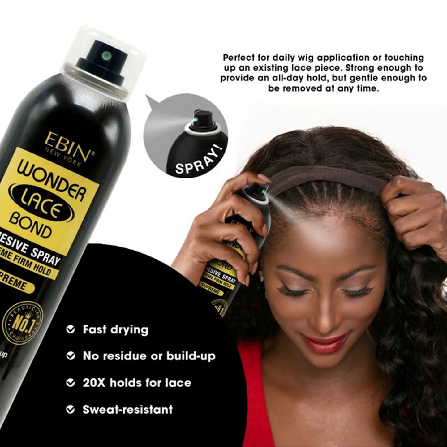 Ebin New York Wonder Lace Bond Adhesive Melting Spray  - Extreme Firm Supreme Maximum Hold, Perfect for Daily Use