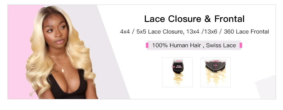 Straight Human Hair - Ombre 1B 613 Blonde Bundles with 4x4 Lace Closure