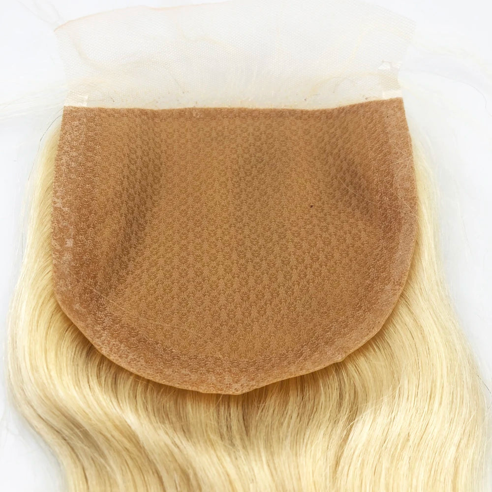 Blonde Body Wave Silk Silicone Silk Lace Closure Remy Human Hair