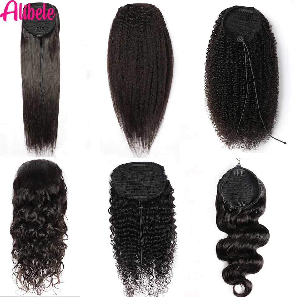 Afro Kinky Curly Drawstring Human Hair Ponytail