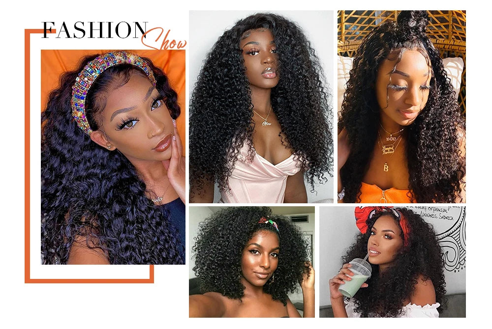 Kinky Curly Human Hair Headband Wig