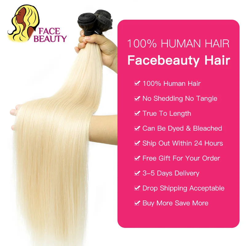 Straight Human Hair - Ombre 1B 613 Blonde Bundles with 4x4 Lace Closure