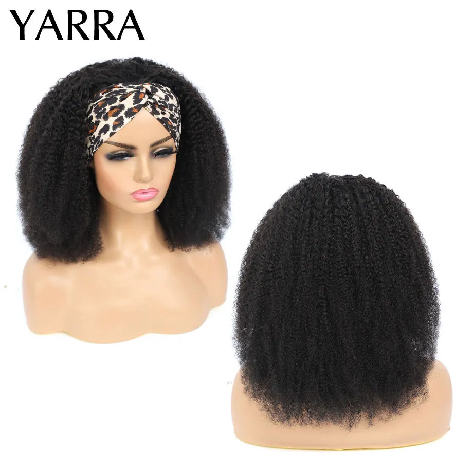 Afro Kinky Curly Human Hair Headband Wigs