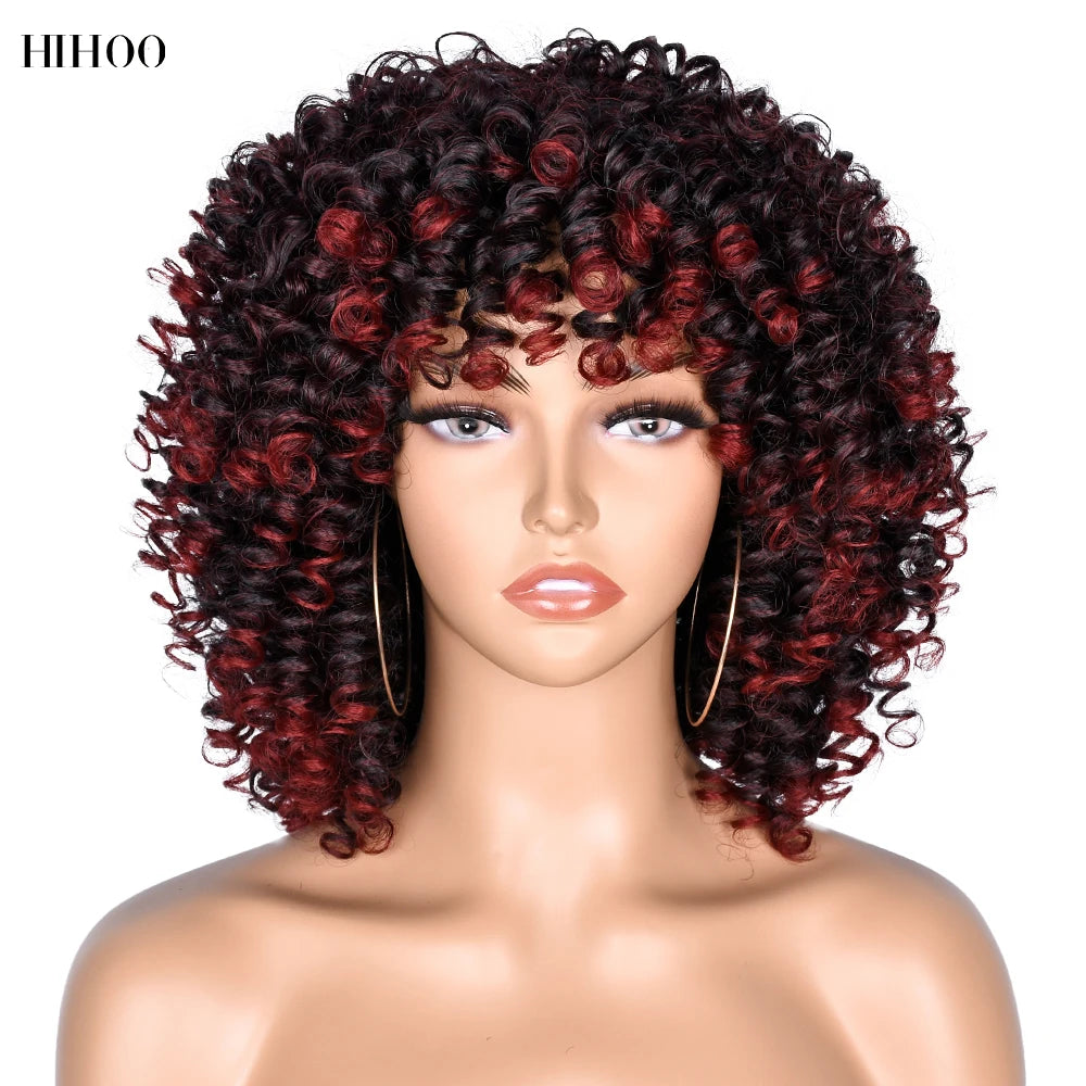 Synthetic Short Curly Wigs With Bangs - Various Colors Available