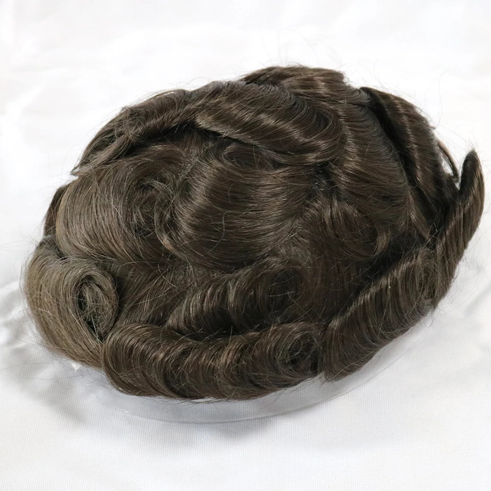 Natural Hairline Hair Replacement System(Toupee) V-loop 0.06-0.08mm PU Base Straight/Wavy - Colors 4, 5 , 6 & 60R Available