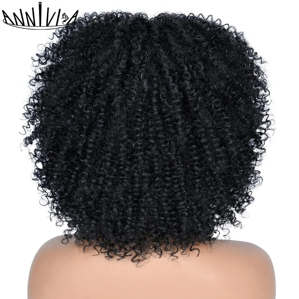 Short Kinky Curly With Bangs Synthetic Wigs - Various Colors Available