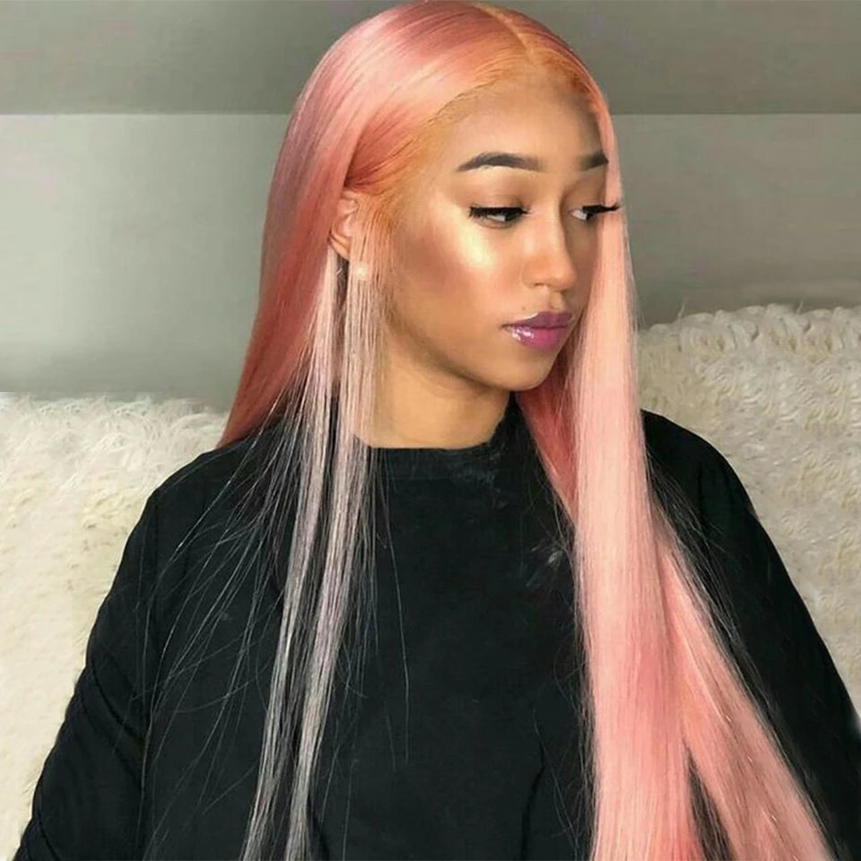 Sleek Brazilian Straight Bundles With Closure - Human Hair, Pink Color