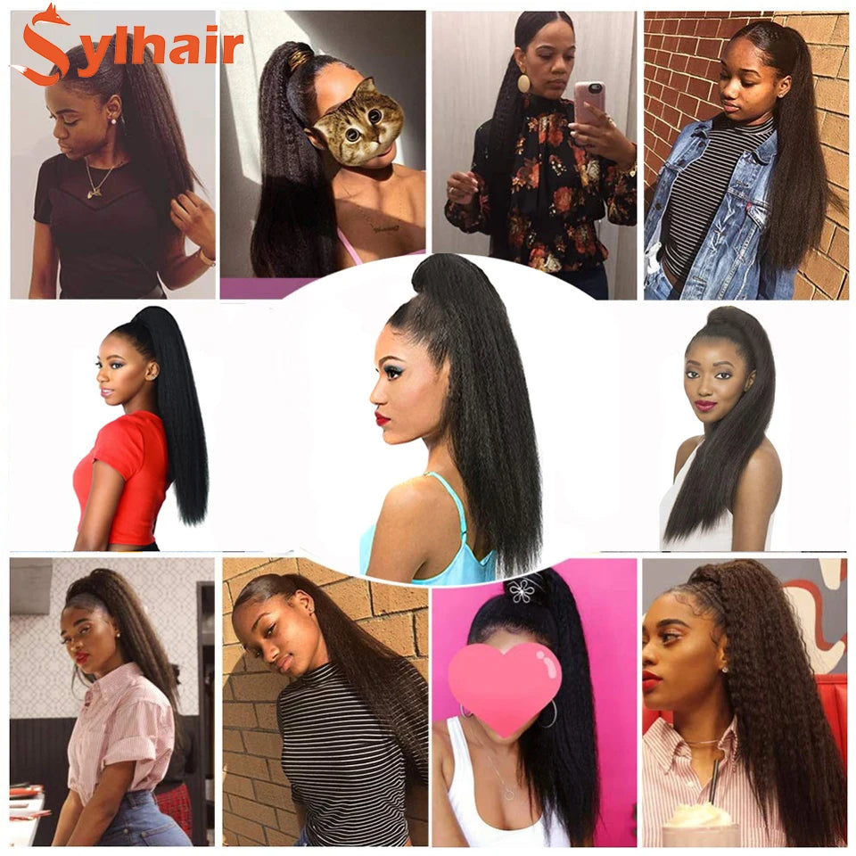Kinky Straight Synthetic Drawstring Ponytails in Various Colors