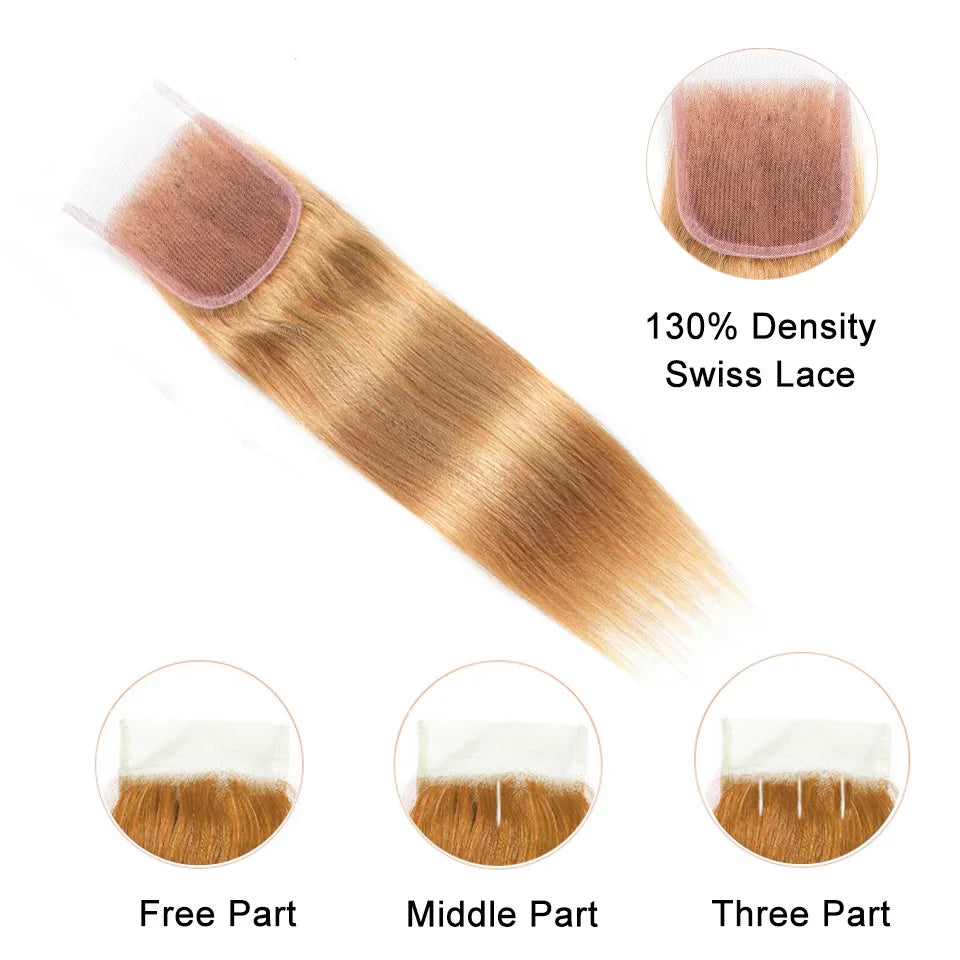 Closures with baby hair - 27# Honey Blonde 100% Human Hair - Various Options Available