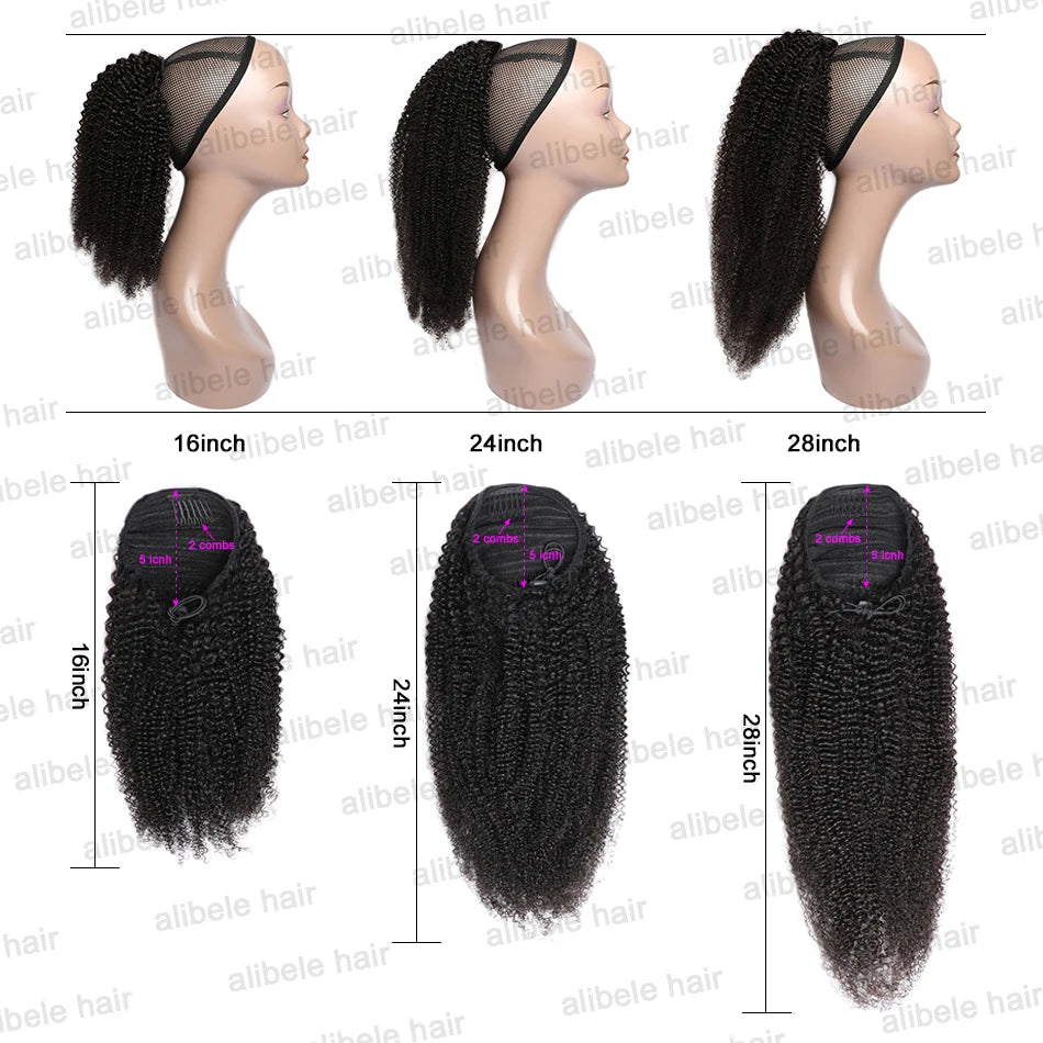 Afro Kinky Curly Drawstring Human Hair Ponytail