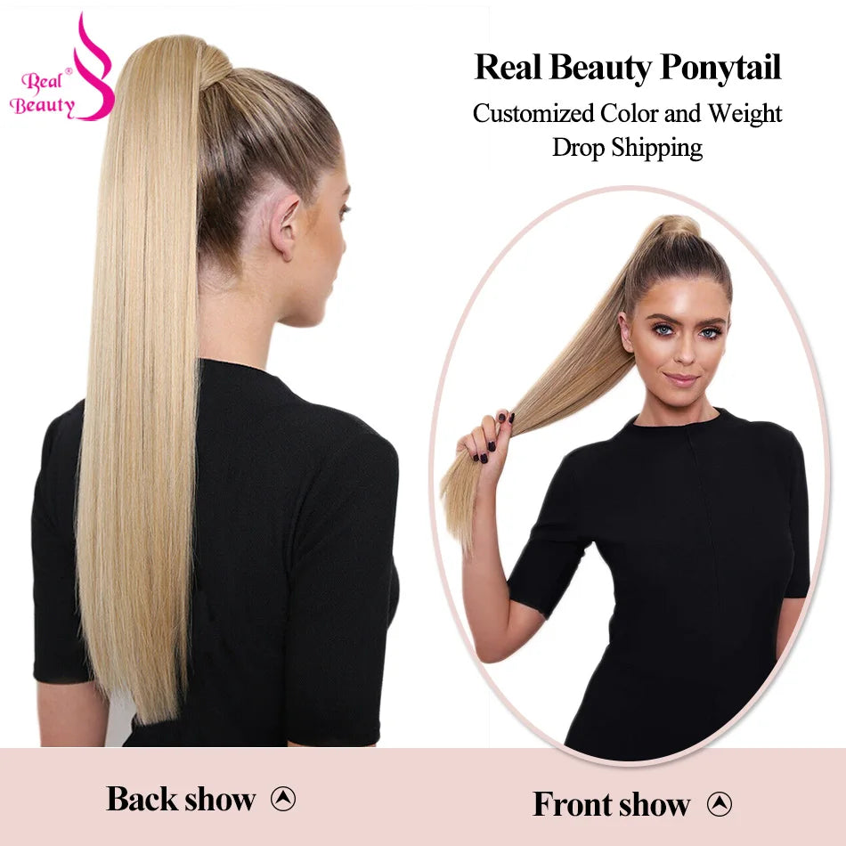 Straight Human Hair Wrap Around Ponytails