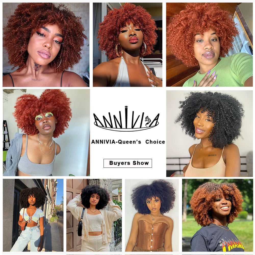Short Kinky Curly With Bangs Synthetic Wigs - Various Colors Available