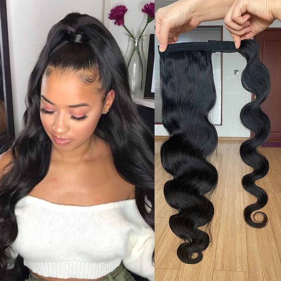 Body Wave Wrap Around Human Hair Ponytail, 100g & 120g Available