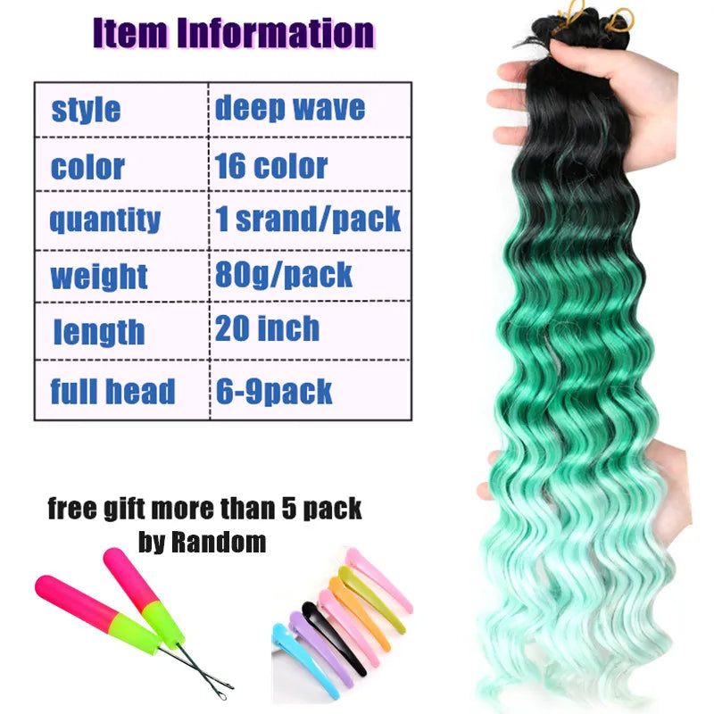 Ombre Deep Water Wave Bulk Crochet Synthetic Hair - Various Colors Available
