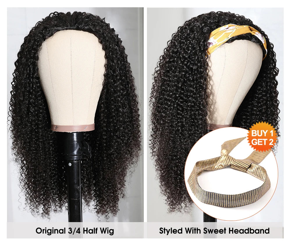 Kinky Curly Human Hair Headband Wig