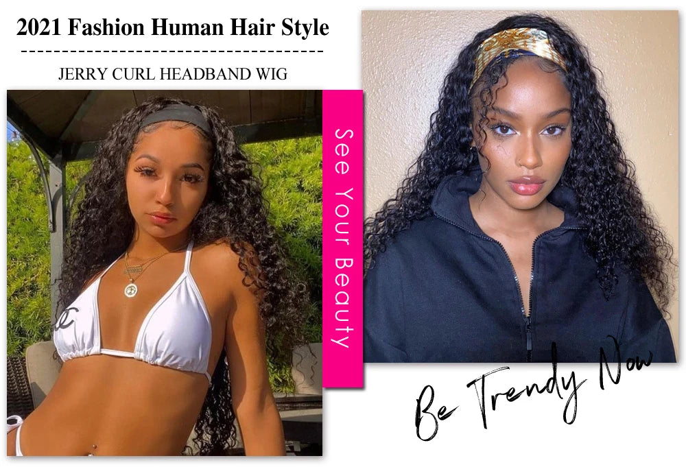 Curly Human Hair Headband & V Part Wig Human Hair