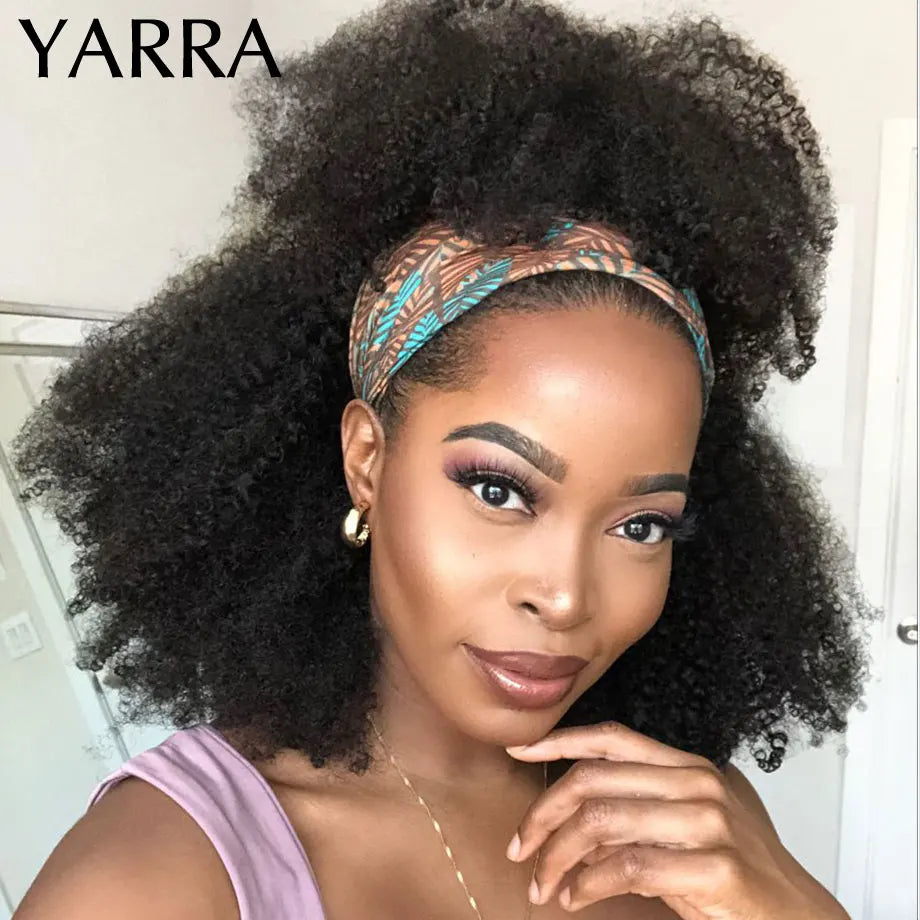 Afro Kinky Curly Human Hair Headband Wigs