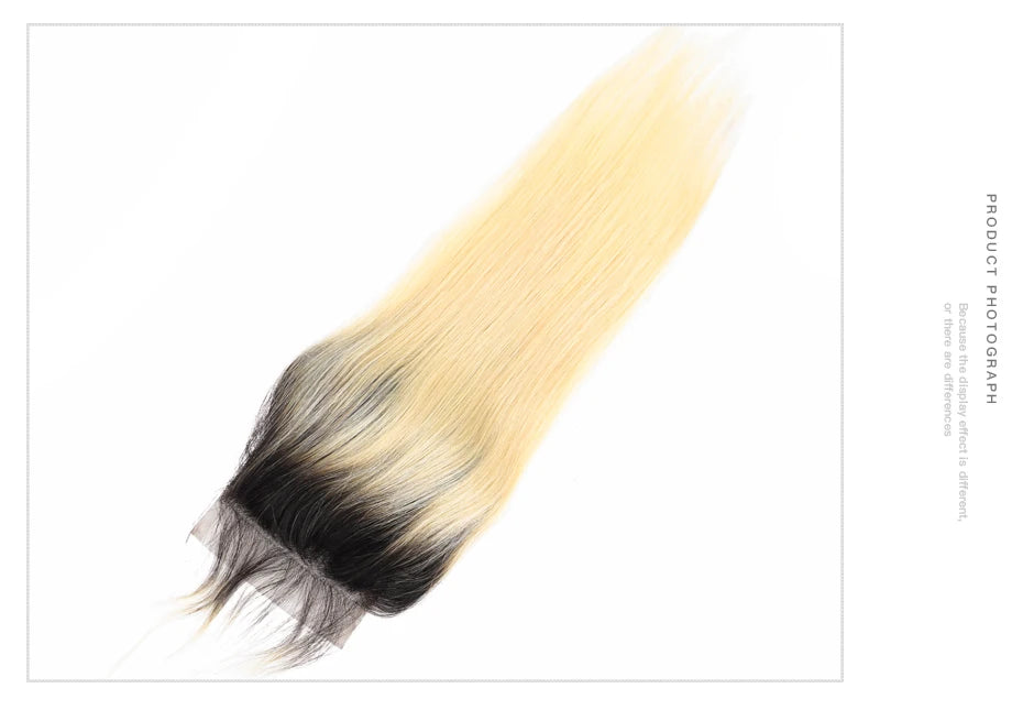 Straight Human Hair - Ombre 1B 613 Blonde Bundles with 4x4 Lace Closure