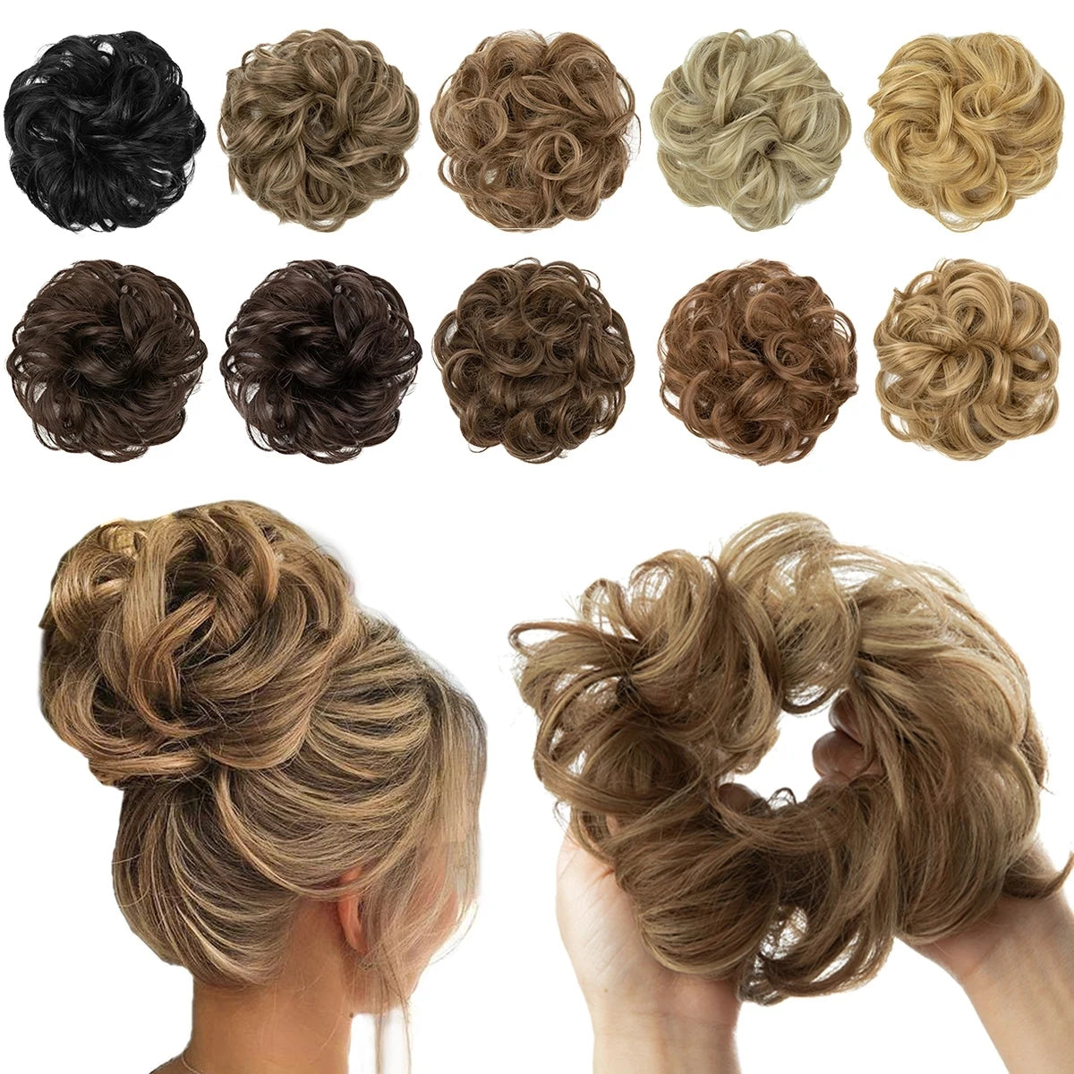 Synthetic Messy Curly Bun - Elastic Scrunchy Doughnut Updo Hair Pieces