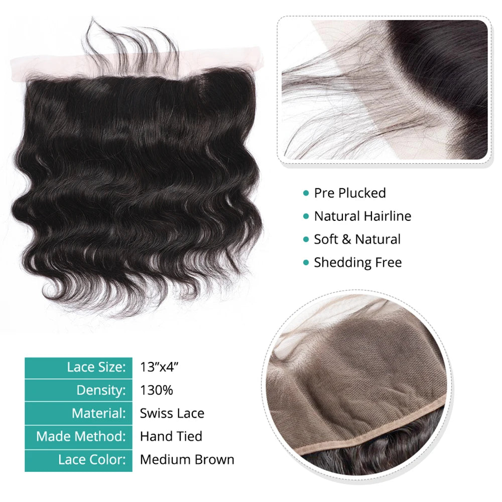 Remy Brazilian Body Wave Human Hair Lace Frontal With Baby Hair - Various Options Available