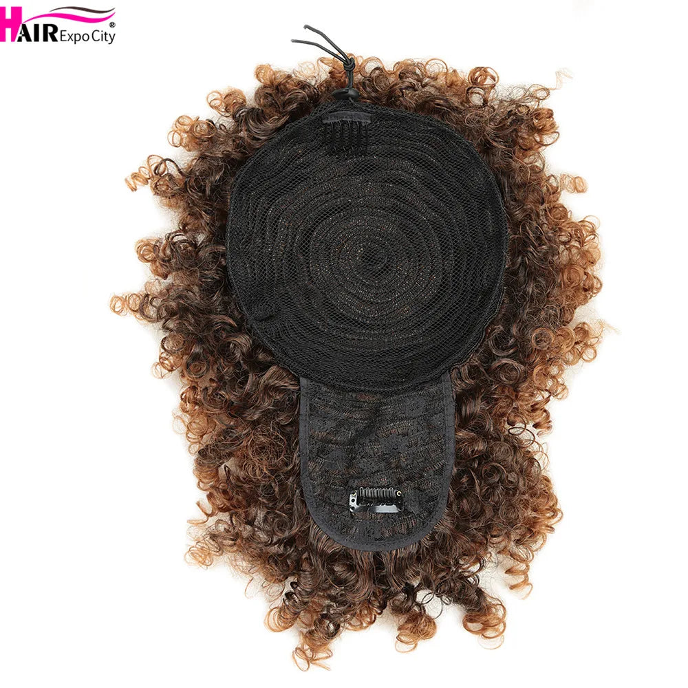 Short Kinky Curly Synthetic Ponytails With Bangs - Various Options Available