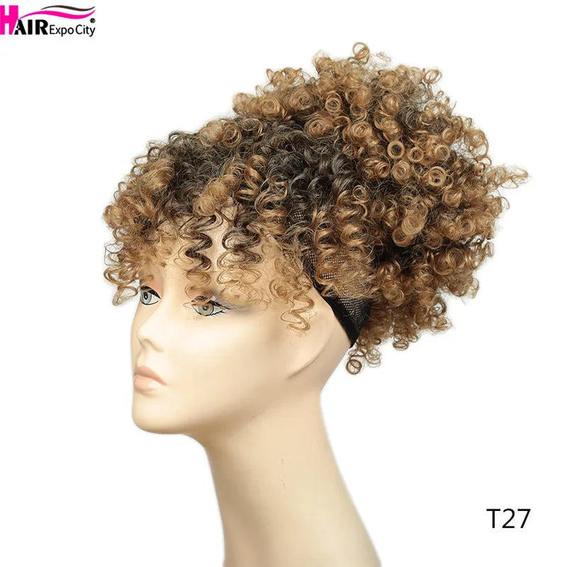 Short Kinky Curly Synthetic Ponytails With Bangs - Various Options Available