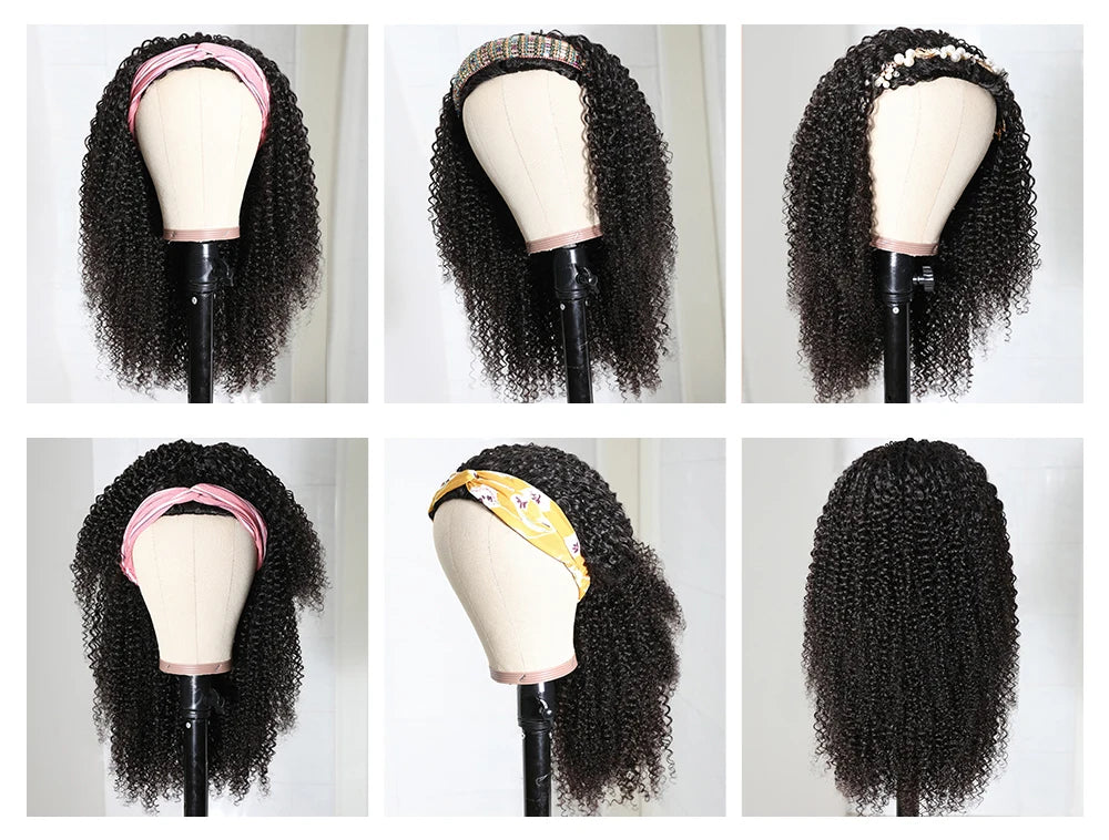 Kinky Curly Human Hair Headband Wig
