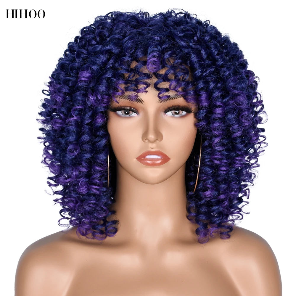 Synthetic Short Curly Wigs With Bangs - Various Colors Available