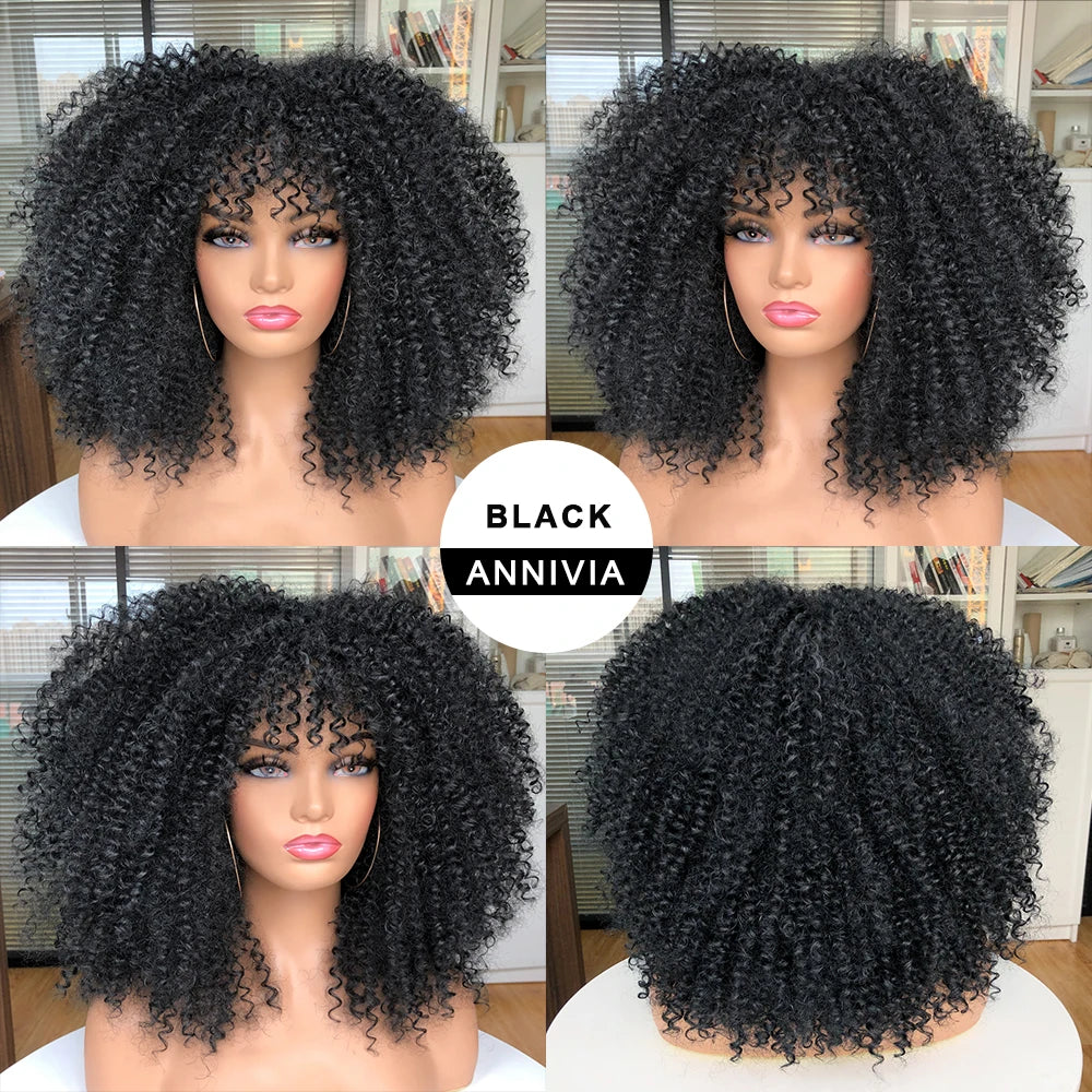 Synthetic Kinky Curly Wigs With Bangs - Various Colors Available