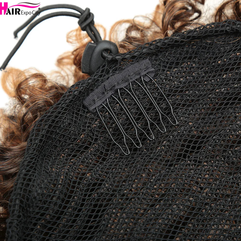 Short Kinky Curly Synthetic Ponytails With Bangs - Various Options Available