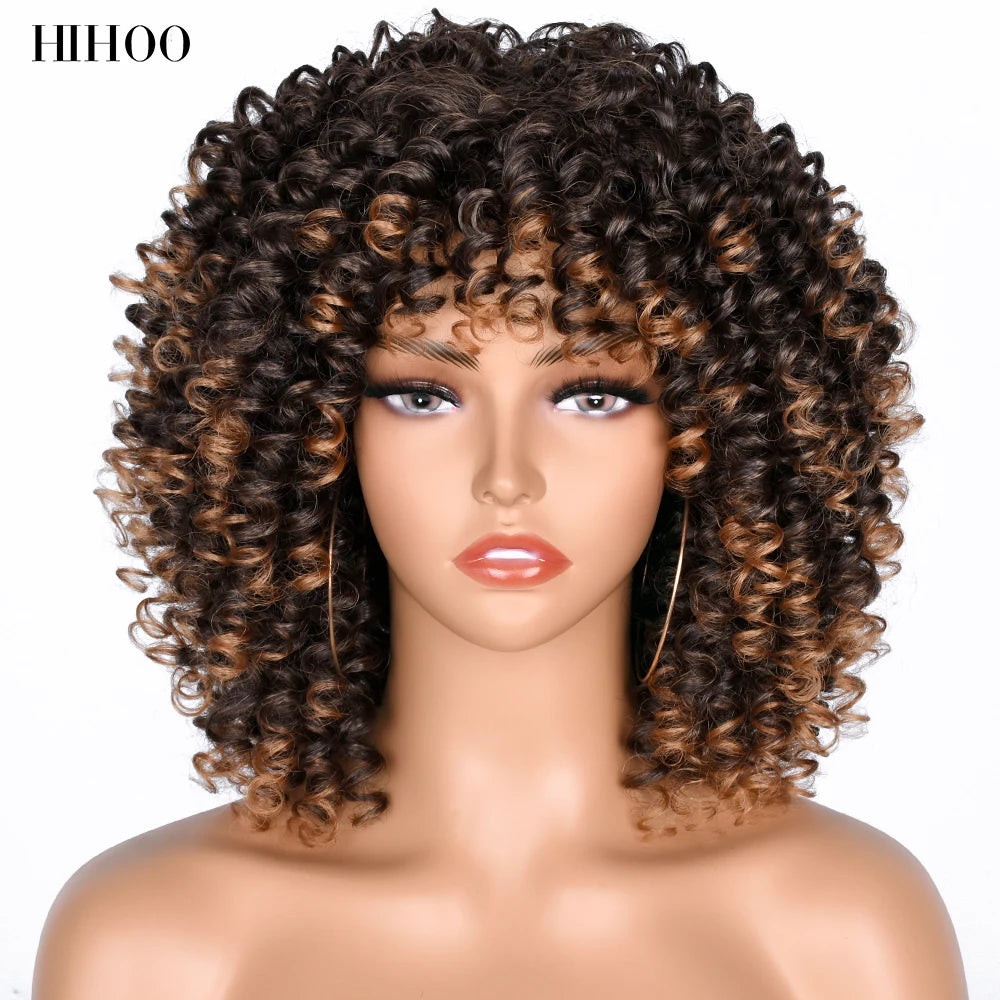 Synthetic Short Curly Wigs With Bangs - Various Colors Available