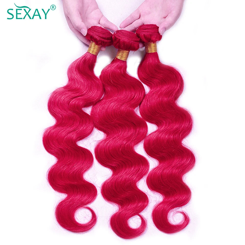 Pink 3 Bundles With Pre plucked Baby Hair Lace Closure - Human Hair