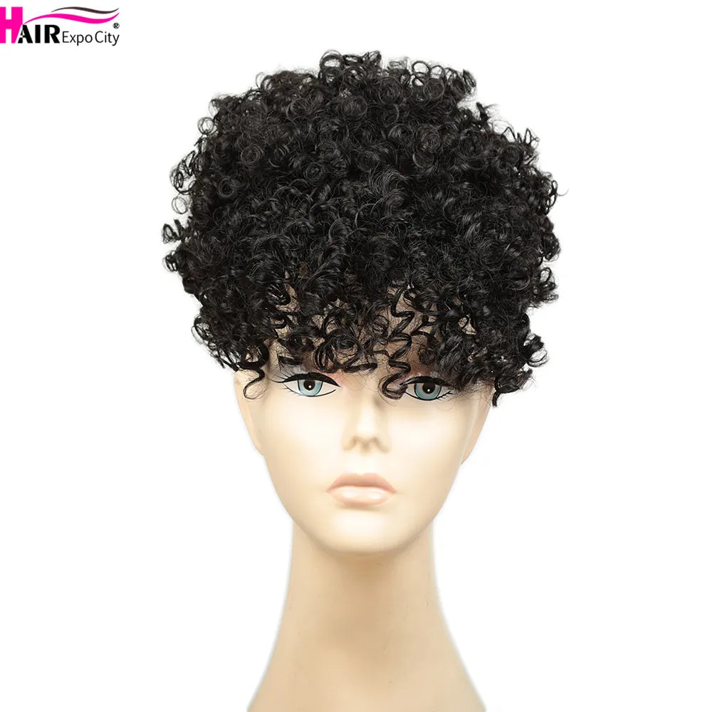Short Kinky Curly Synthetic Ponytails With Bangs - Various Options Available