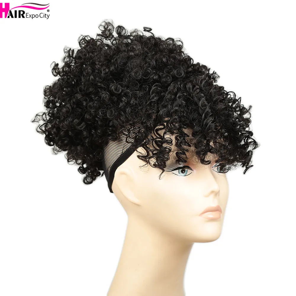 Short Kinky Curly Synthetic Ponytails With Bangs - Various Options Available