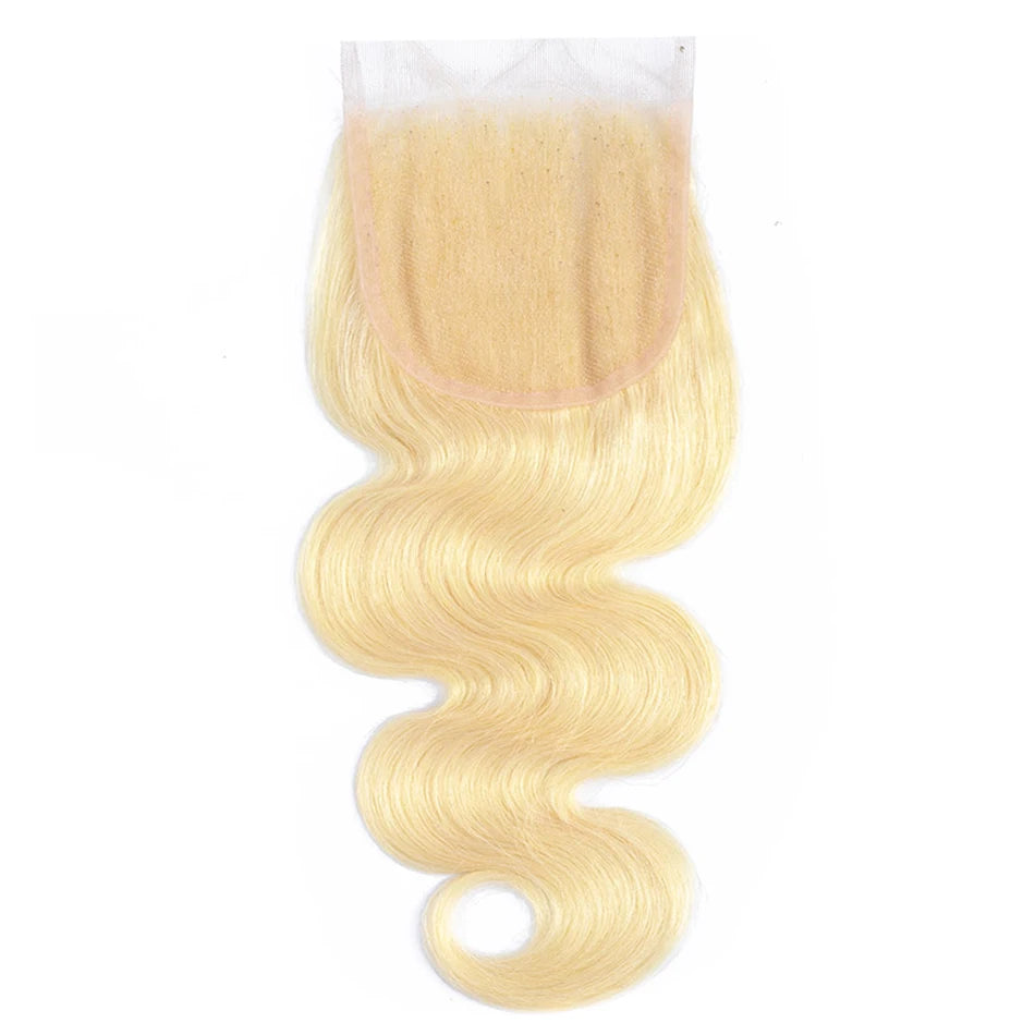 Blonde Body Wave Silk Silicone Silk Lace Closure Remy Human Hair