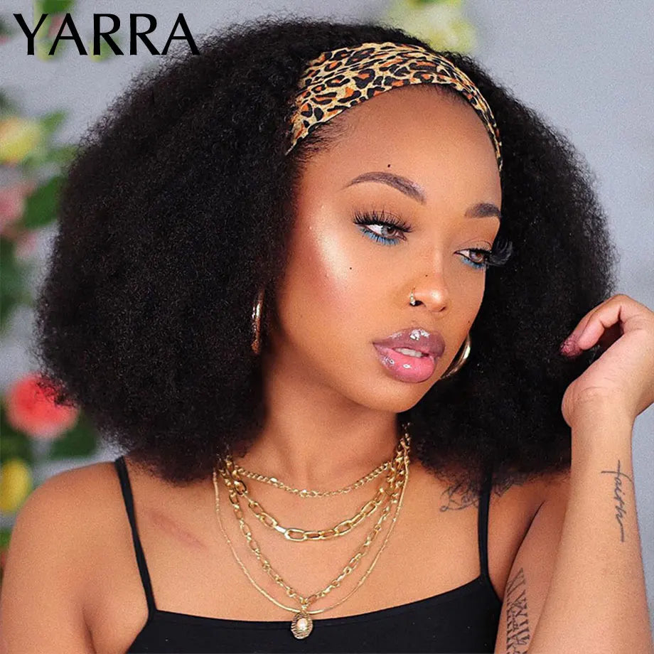 Afro Kinky Curly Human Hair Headband Wigs