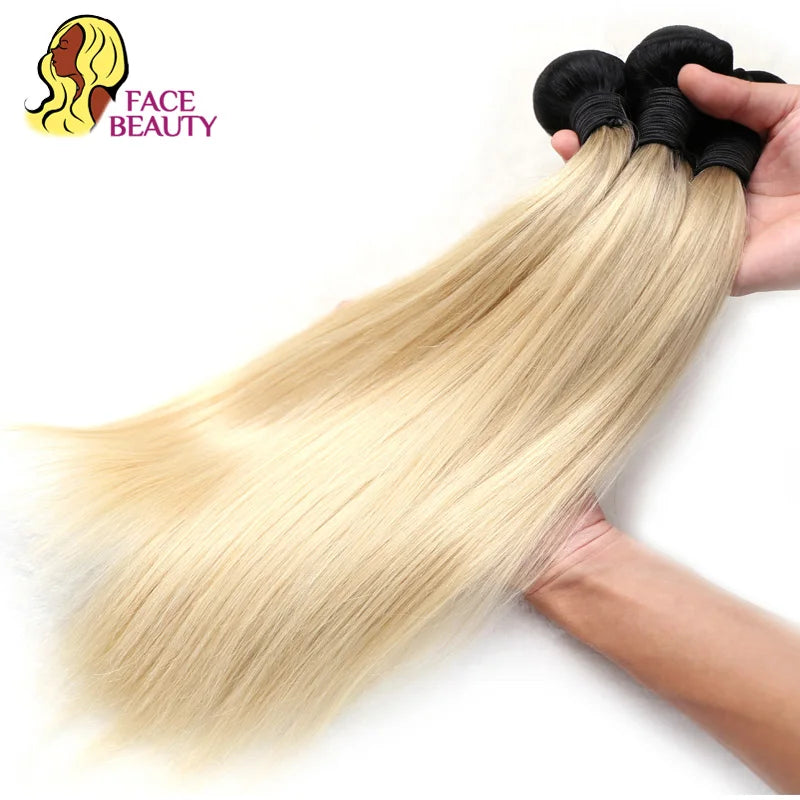 Straight Human Hair - Ombre 1B 613 Blonde Bundles with 4x4 Lace Closure