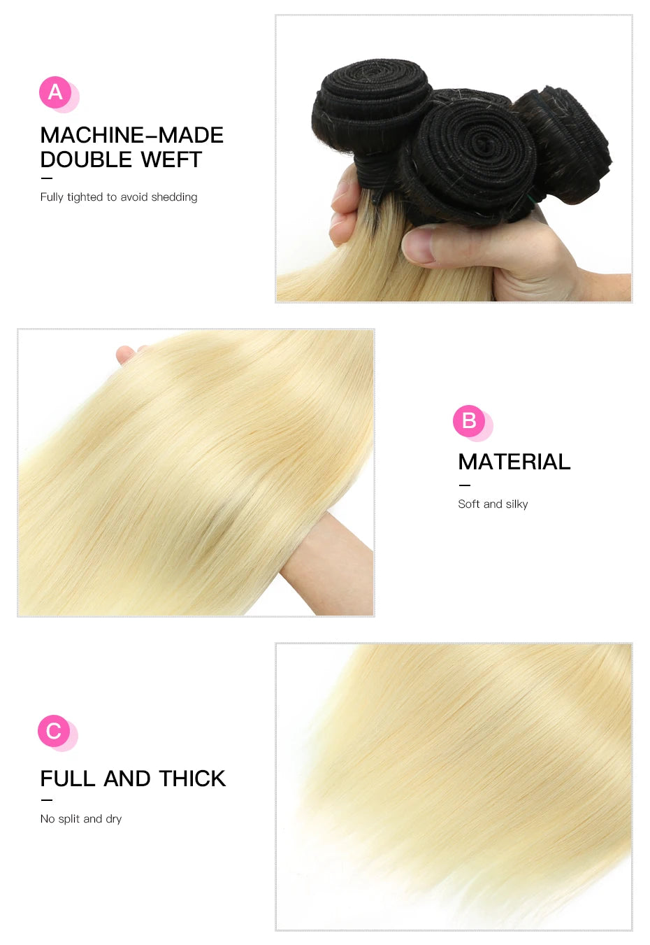 Straight Human Hair - Ombre 1B 613 Blonde Bundles with 4x4 Lace Closure