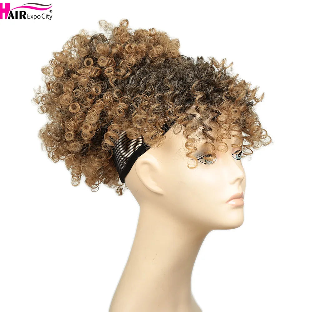 Short Kinky Curly Synthetic Ponytails With Bangs - Various Options Available