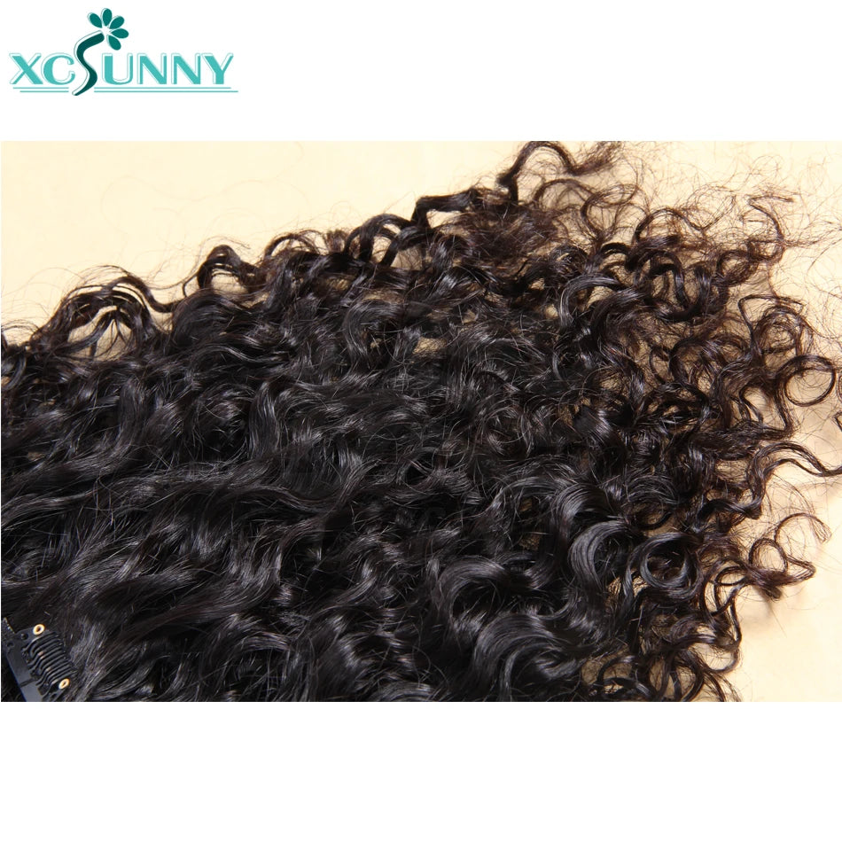 Burmese Water Wave Curly Seamless PU Human Hair Clip Ins