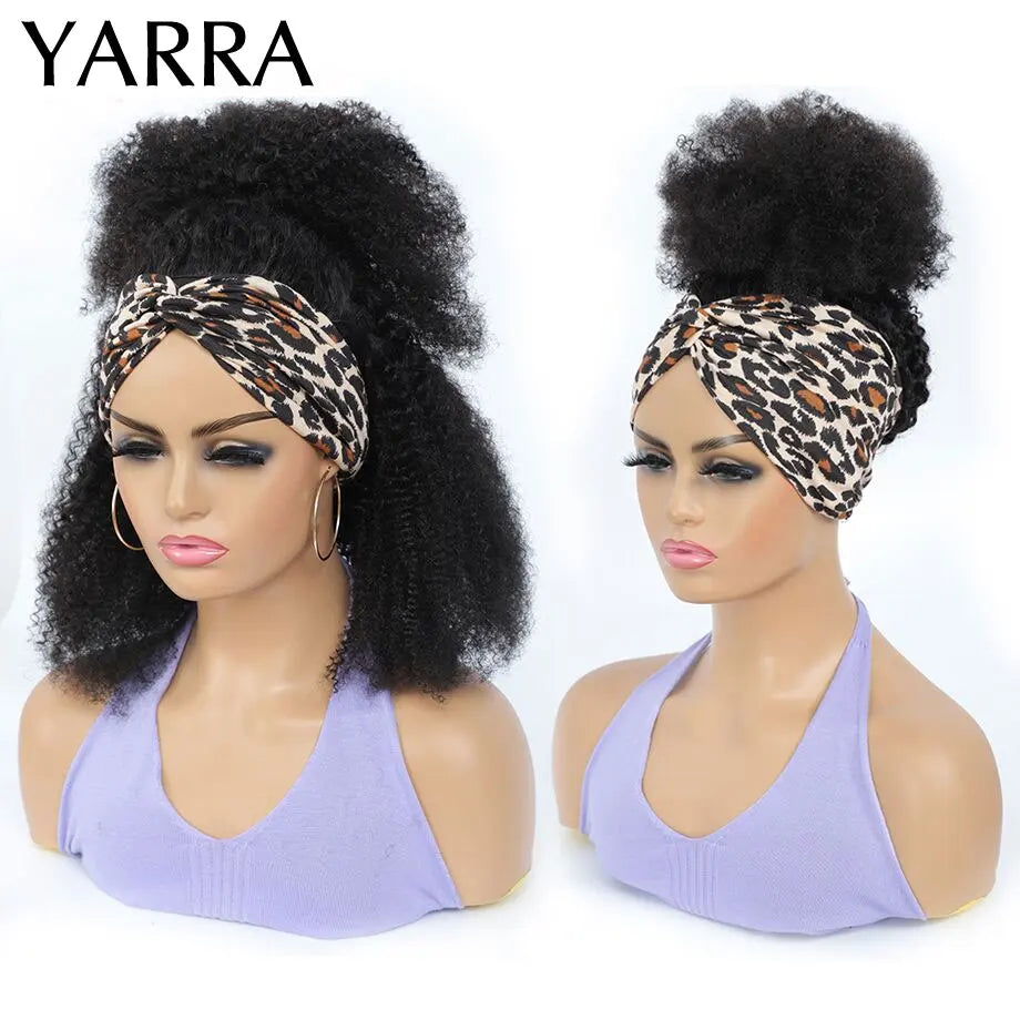 Afro Kinky Curly Human Hair Headband Wigs