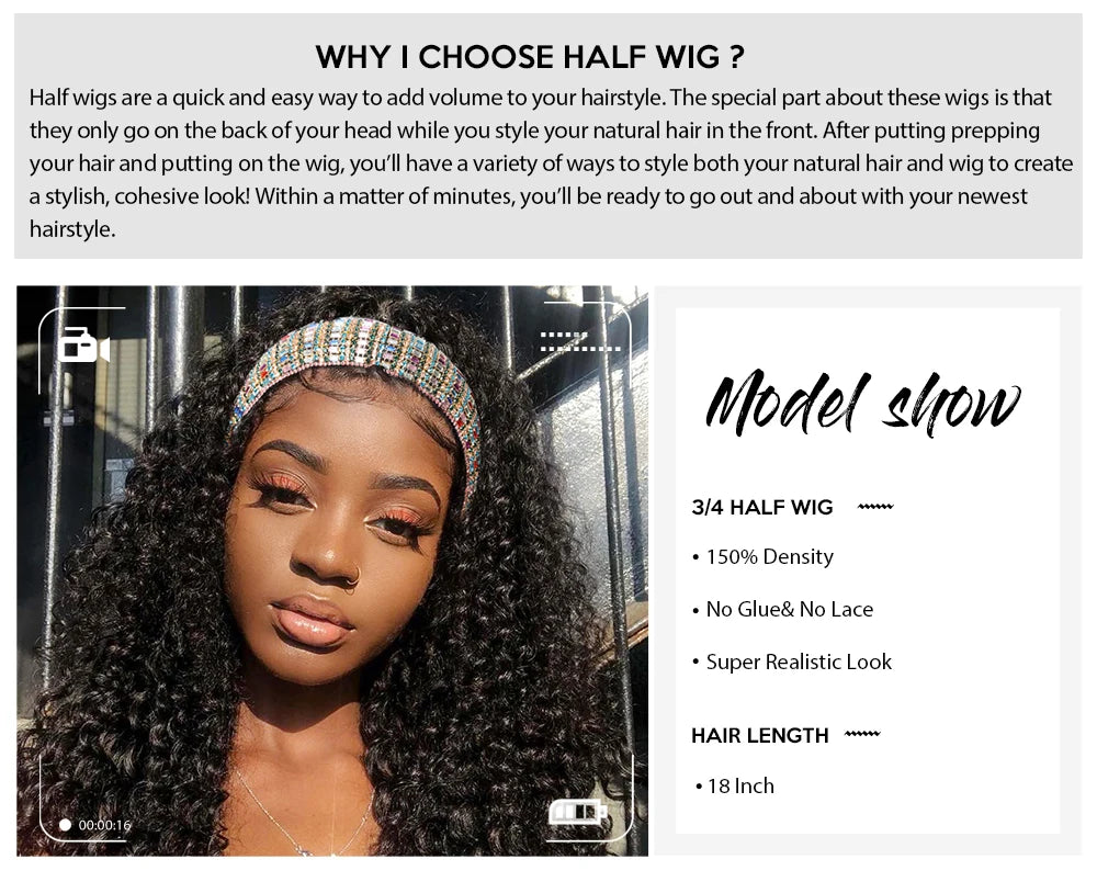 Kinky Curly Human Hair Headband Wig