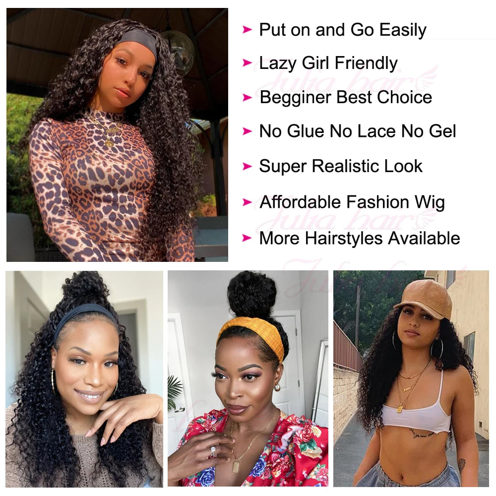Curly Human Hair Headband & V Part Wig Human Hair