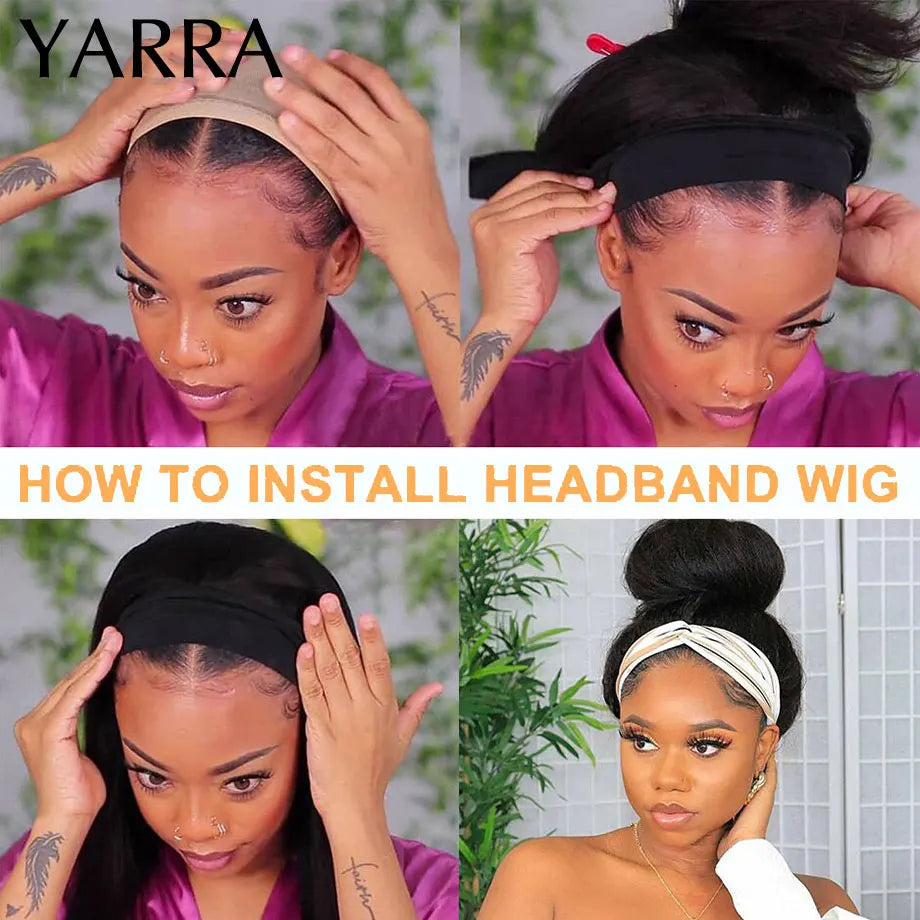 Afro Kinky Curly Human Hair Headband Wigs
