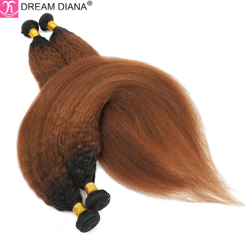 Brazilian Virgin Yaki Kinky Straight Ombre Human Hair Weave Bundles