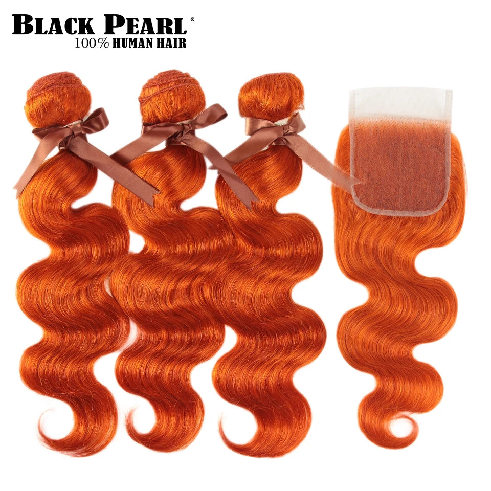 Black Pearl Ginger Orange Bundles With Closure - Brazilian Body Wave Human Hair