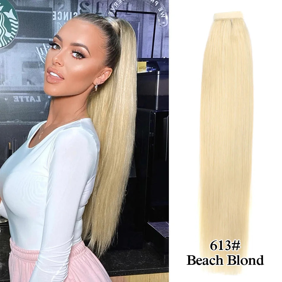 Straight Human Hair Wrap Around Ponytails
