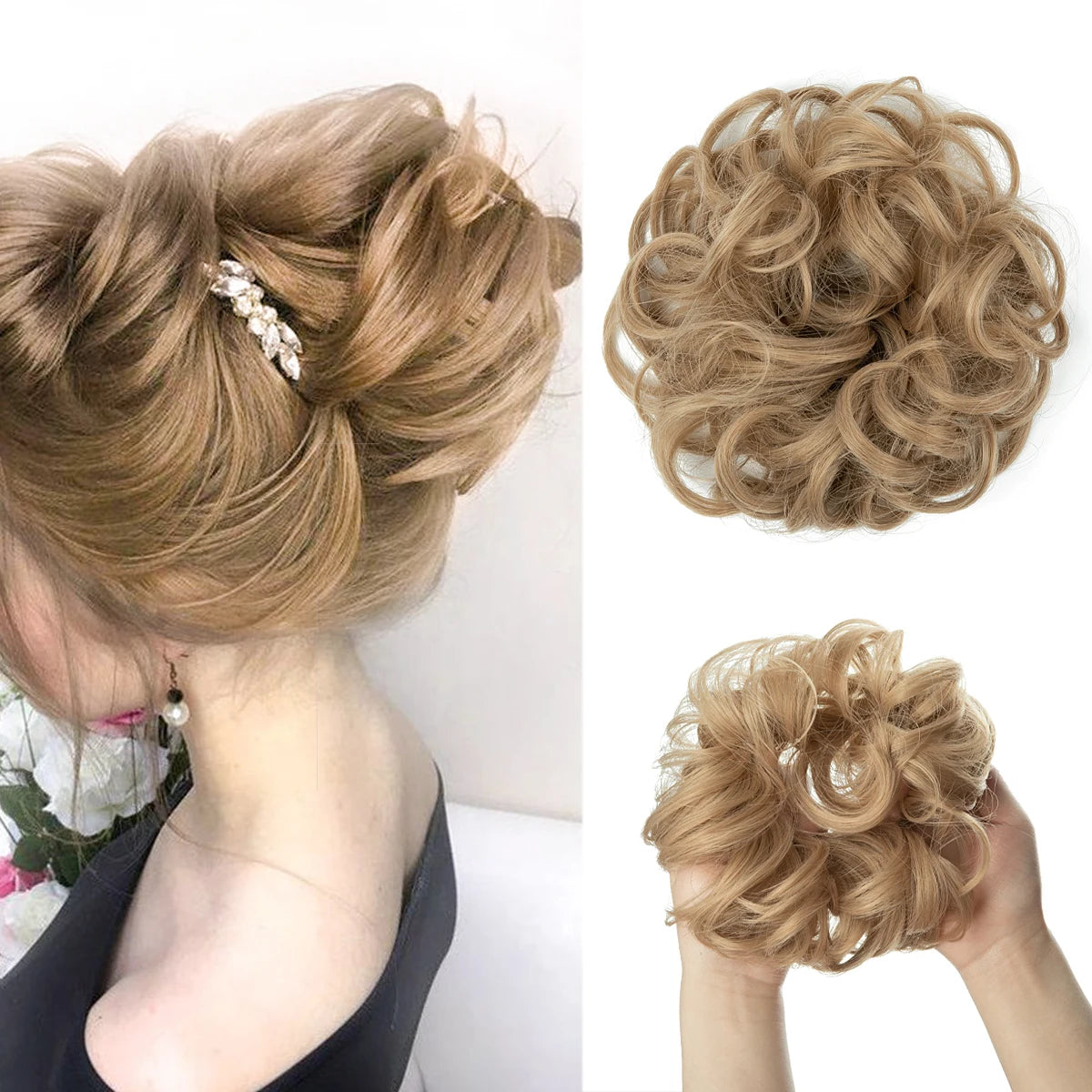 Synthetic Messy Curly Bun - Elastic Scrunchy Doughnut Updo Hair Pieces